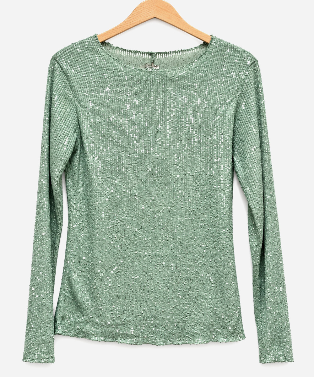 Free People Gold Rush Long Sleeve Mint Green Size XS Intimately Sequin